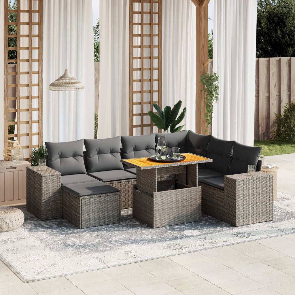 8-delige Loungeset met kussens poly rattan grijs is nu te koop bij PeponiXL, paradijselijk wonen!