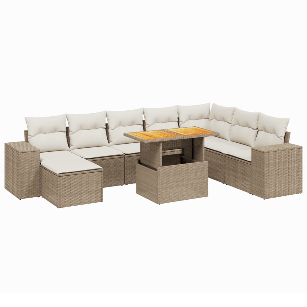 9-delige Loungeset met kussens poly rattan beige is nu te koop bij PeponiXL, paradijselijk wonen!