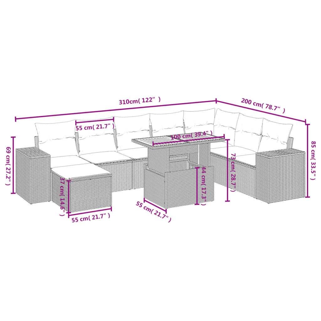 9-delige Loungeset met kussens poly rattan beige is nu te koop bij PeponiXL, paradijselijk wonen!