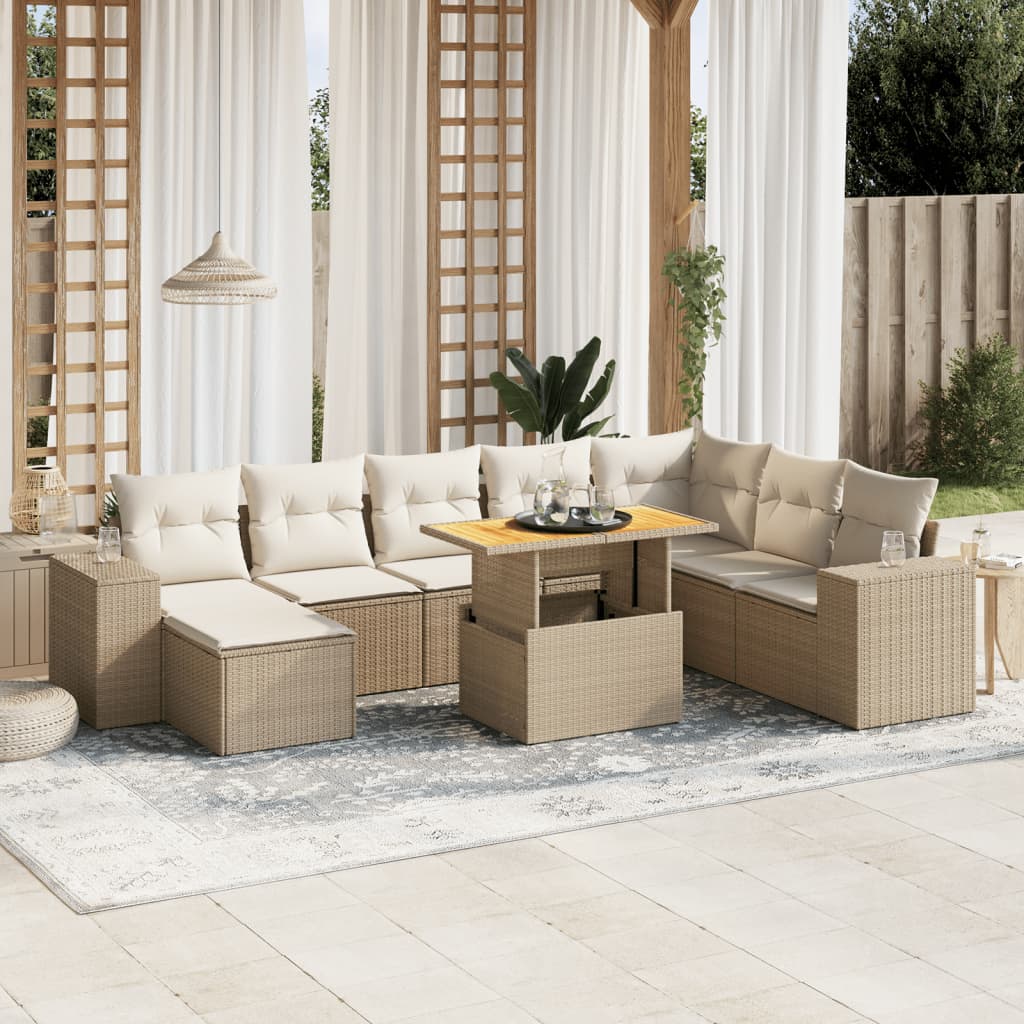 9-delige Loungeset met kussens poly rattan beige is nu te koop bij PeponiXL, paradijselijk wonen!
