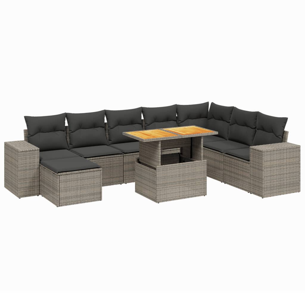 9-delige Loungeset met kussens poly rattan grijs is nu te koop bij PeponiXL, paradijselijk wonen!