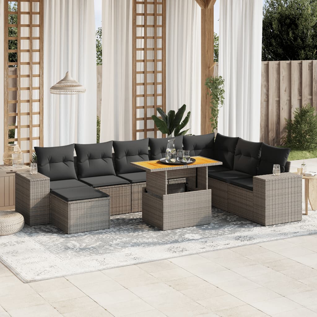 9-delige Loungeset met kussens poly rattan grijs is nu te koop bij PeponiXL, paradijselijk wonen!