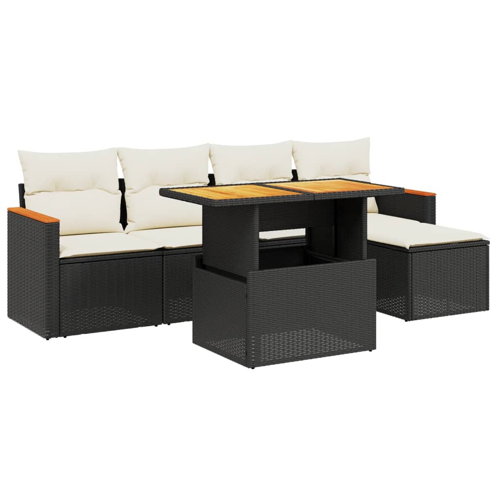 6-delige Loungeset met kussens poly rattan zwart is nu te koop bij PeponiXL, paradijselijk wonen!