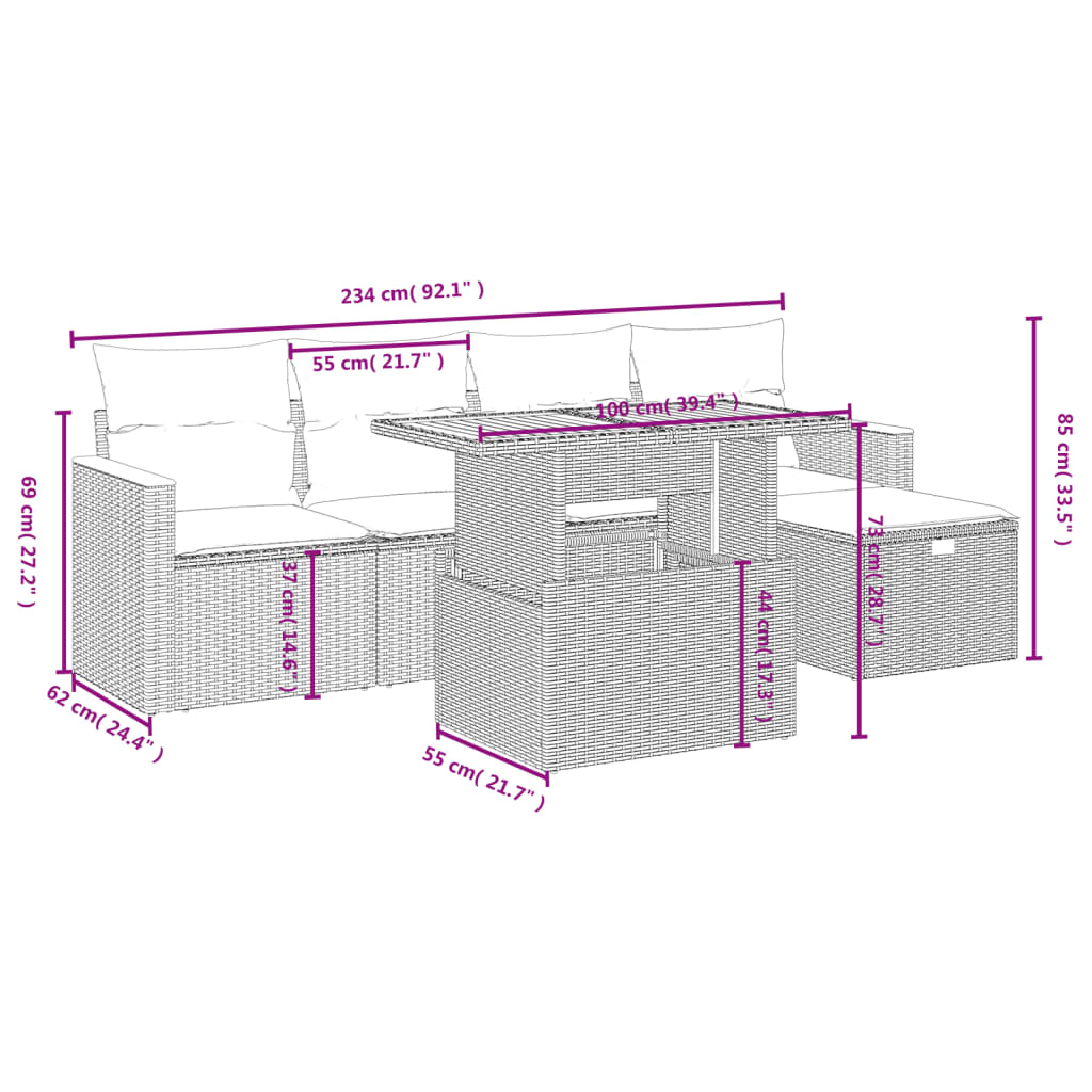 6-delige Loungeset met kussens poly rattan zwart is nu te koop bij PeponiXL, paradijselijk wonen!