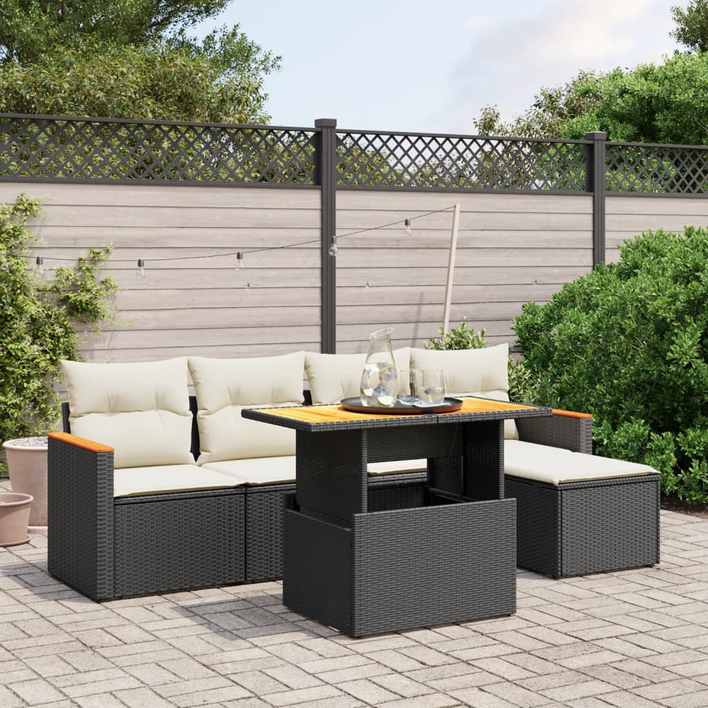 6-delige Loungeset met kussens poly rattan zwart is nu te koop bij PeponiXL, paradijselijk wonen!