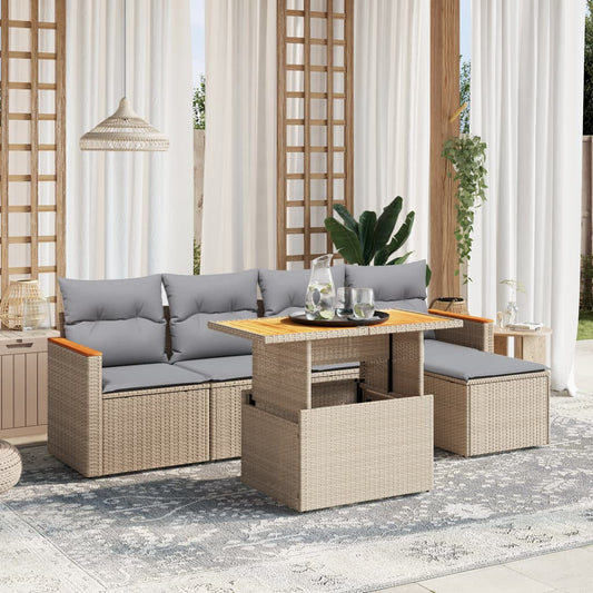 6-delige Loungeset met kussens poly rattan beige is nu te koop bij PeponiXL, paradijselijk wonen!