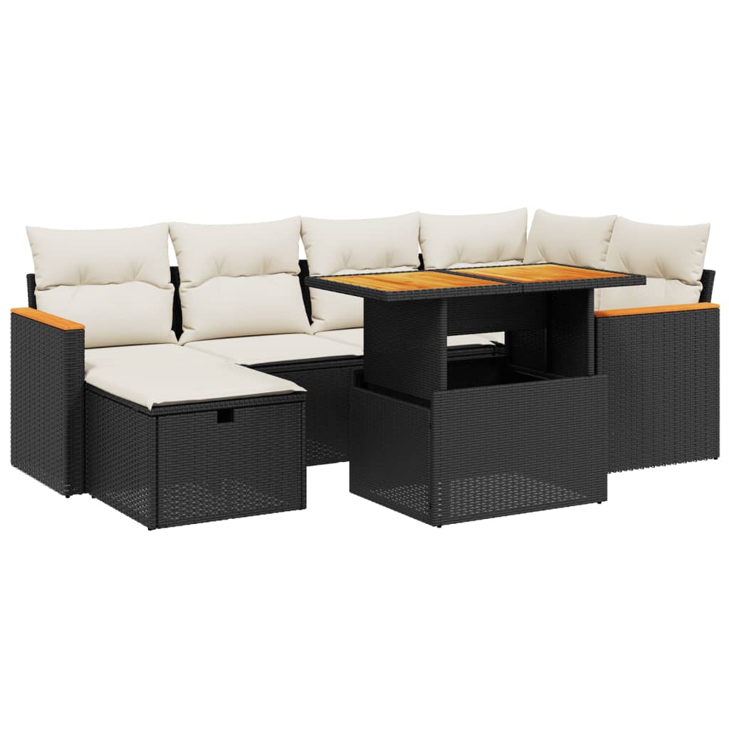 7-delige Loungeset met kussens poly rattan zwart is nu te koop bij PeponiXL, paradijselijk wonen!