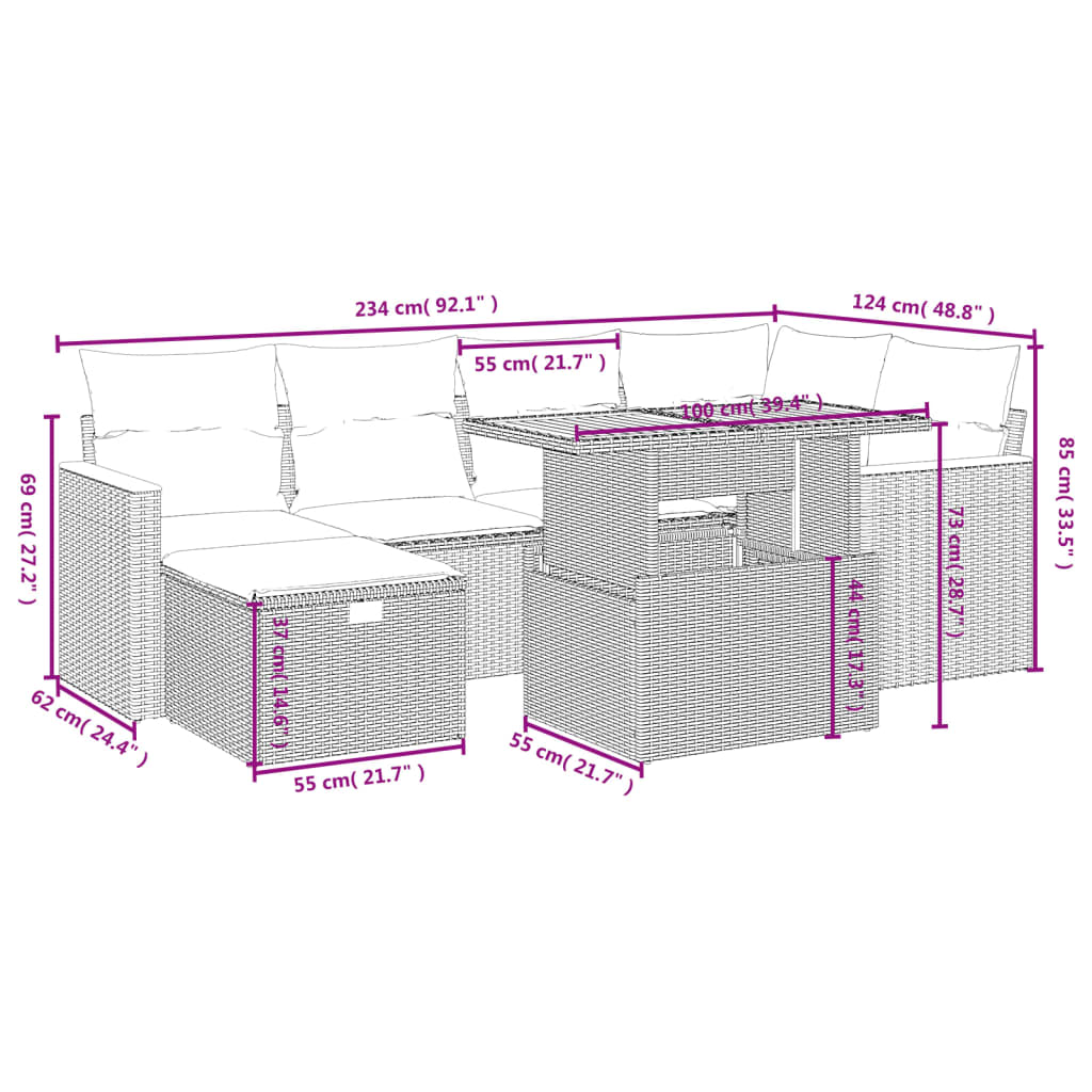 7-delige Loungeset met kussens poly rattan zwart is nu te koop bij PeponiXL, paradijselijk wonen!