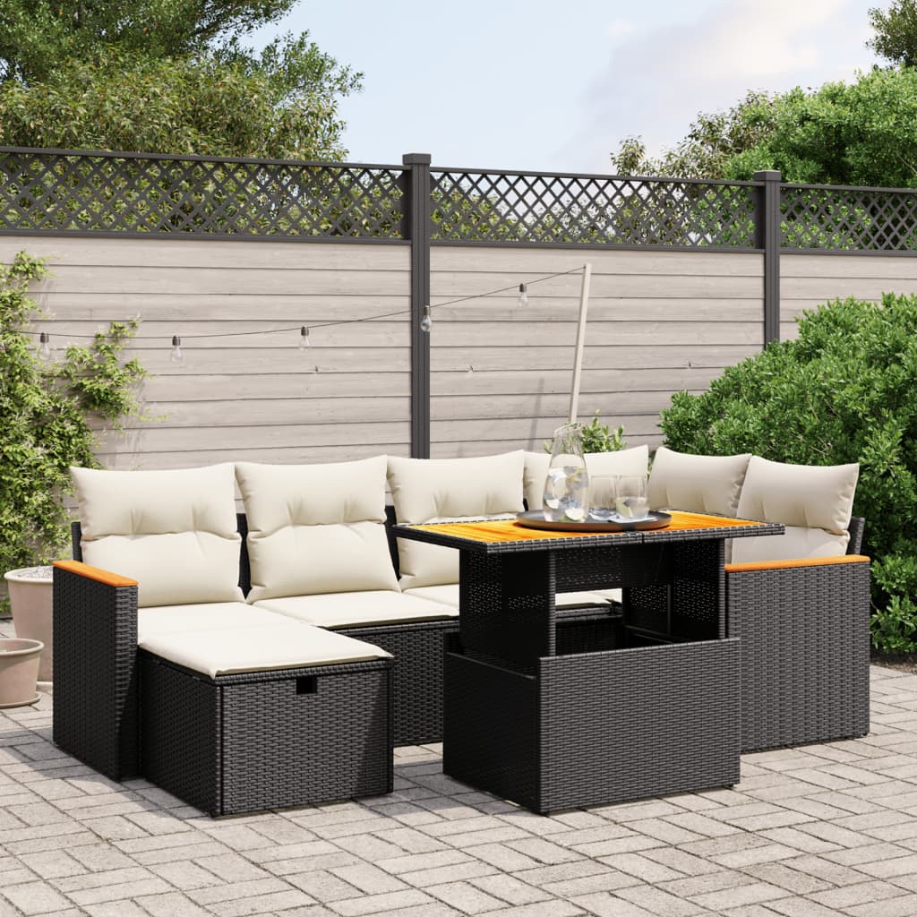 7-delige Loungeset met kussens poly rattan zwart is nu te koop bij PeponiXL, paradijselijk wonen!