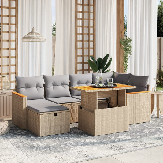 7-delige Loungeset met kussens poly rattan beige is nu te koop bij PeponiXL, paradijselijk wonen!