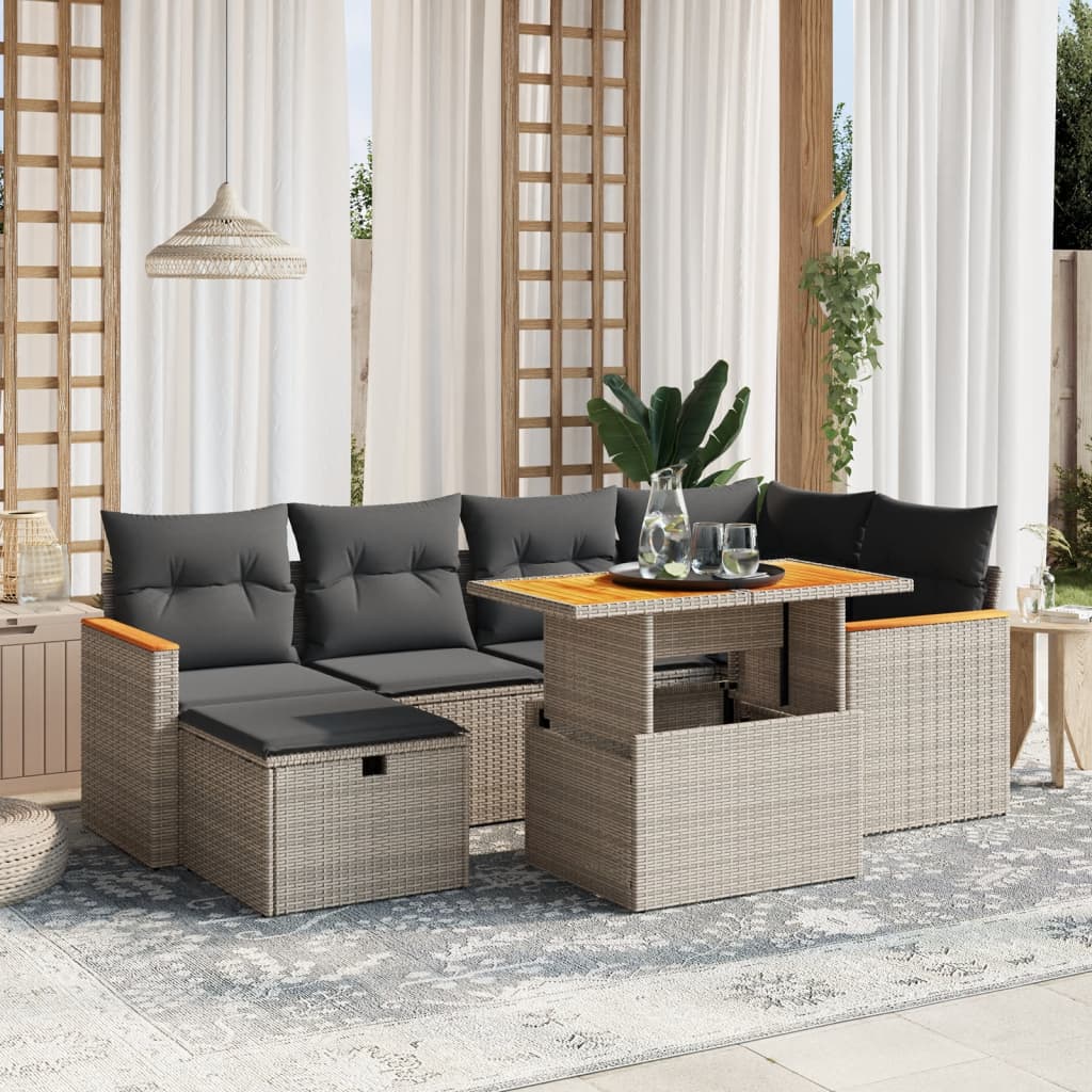 7-delige Loungeset met kussens poly rattan grijs is nu te koop bij PeponiXL, paradijselijk wonen!
