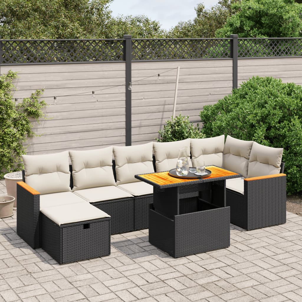 8-delige Loungeset met kussens poly rattan zwart is nu te koop bij PeponiXL, paradijselijk wonen!