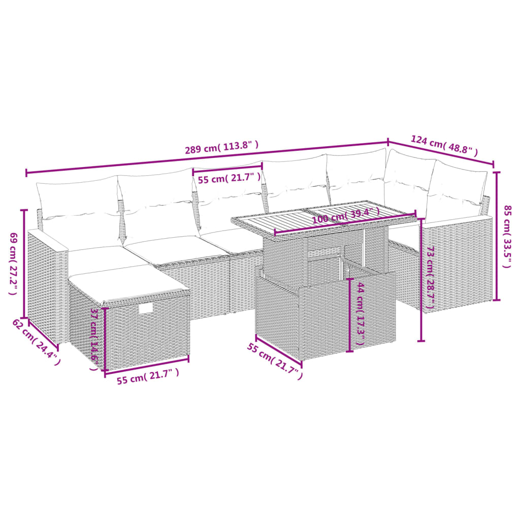 8-delige Loungeset met kussens poly rattan beige is nu te koop bij PeponiXL, paradijselijk wonen!