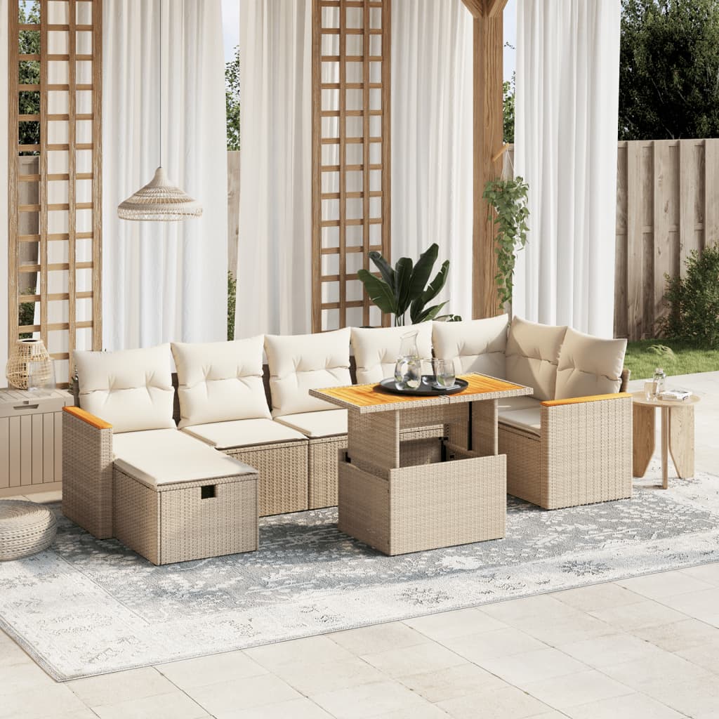 8-delige Loungeset met kussens poly rattan beige is nu te koop bij PeponiXL, paradijselijk wonen!