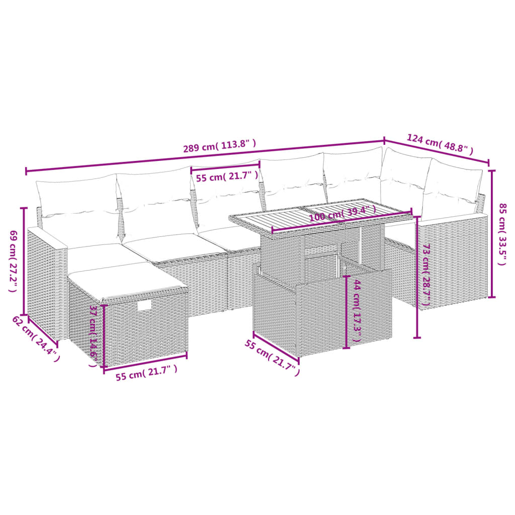 8-delige Loungeset met kussens poly rattan beige is nu te koop bij PeponiXL, paradijselijk wonen!