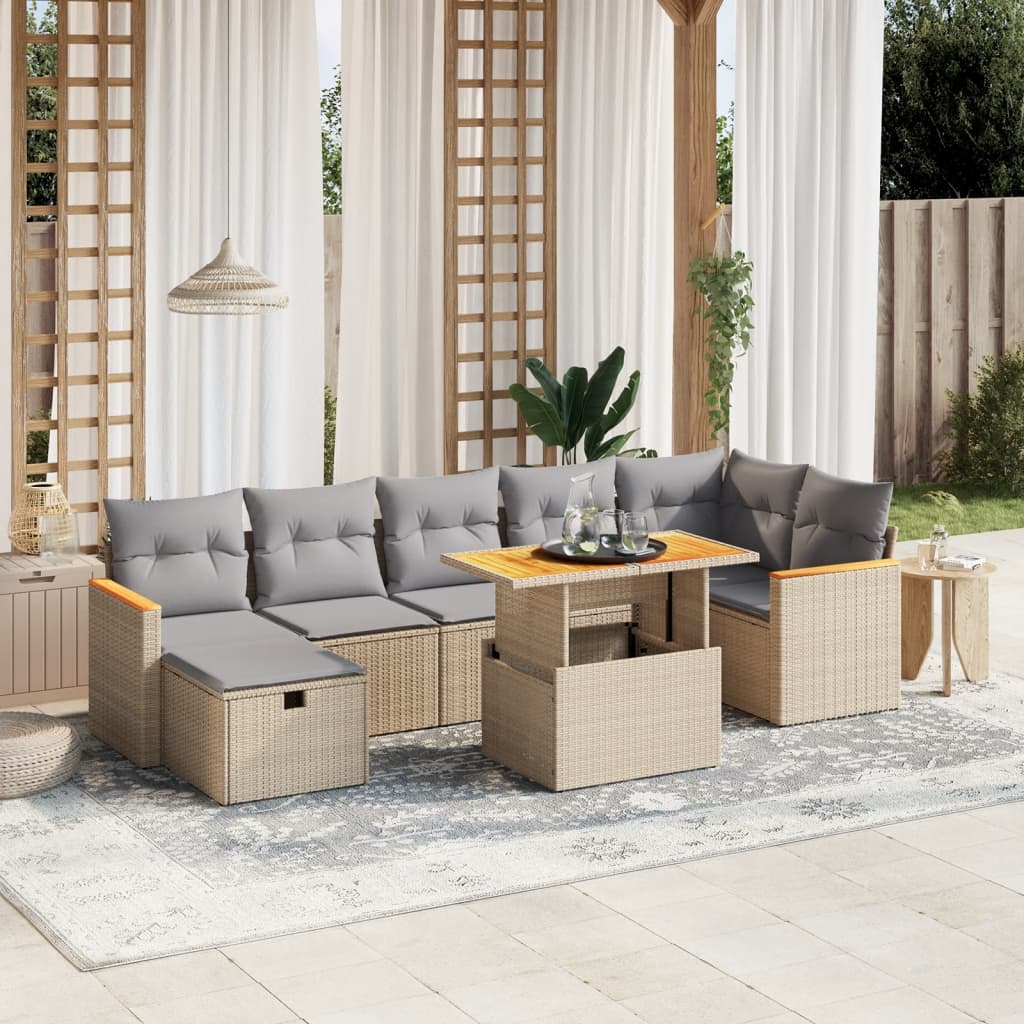 8-delige Loungeset met kussens poly rattan beige is nu te koop bij PeponiXL, paradijselijk wonen!