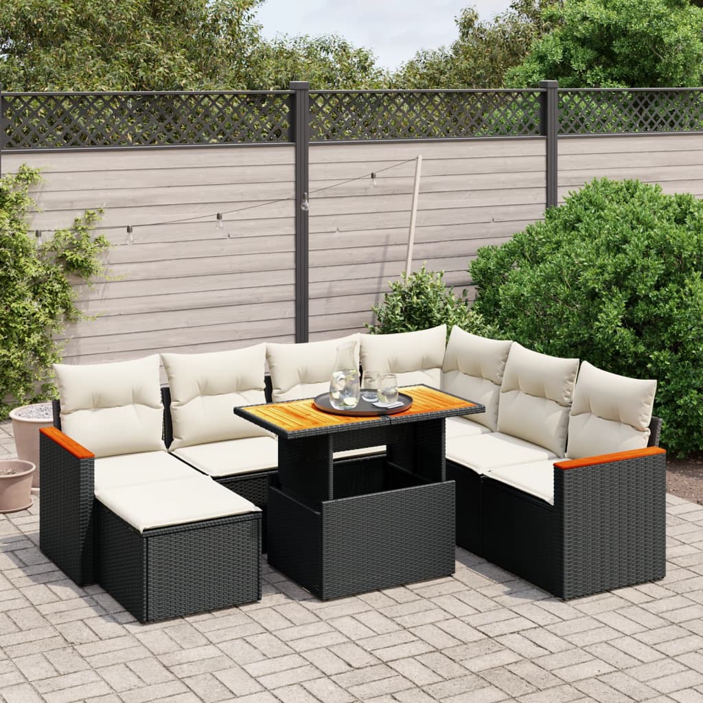 8-delige Loungeset met kussens poly rattan zwart is nu te koop bij PeponiXL, paradijselijk wonen!