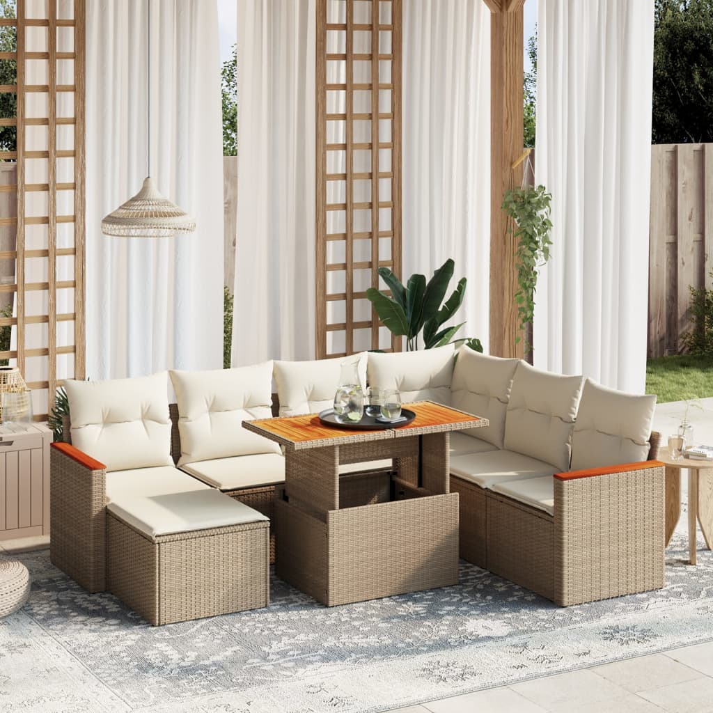8-delige Loungeset met kussens poly rattan beige is nu te koop bij PeponiXL, paradijselijk wonen!