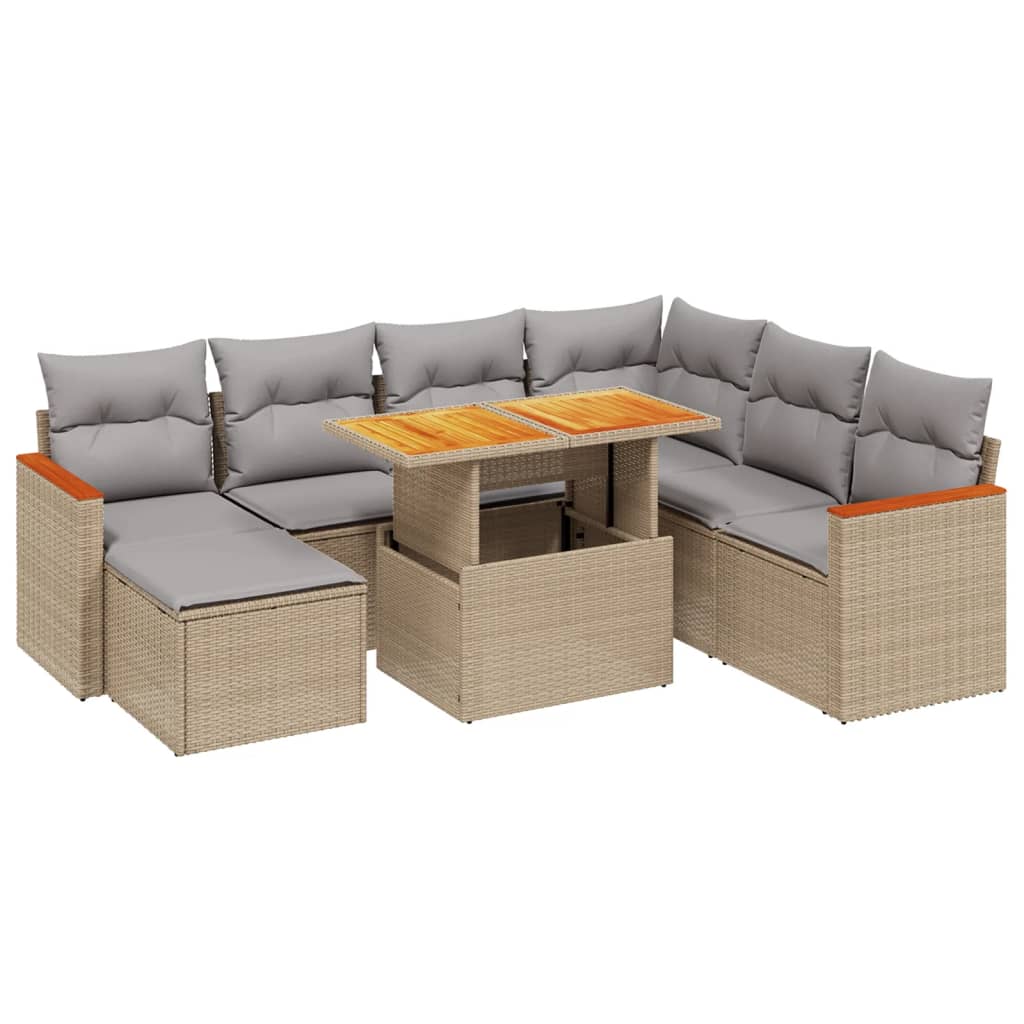 8-delige Loungeset met kussens poly rattan beige