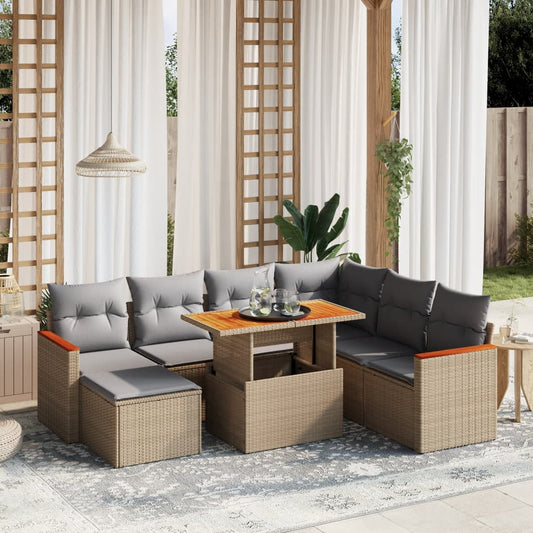 8-delige Loungeset met kussens poly rattan beige is nu te koop bij PeponiXL, paradijselijk wonen!