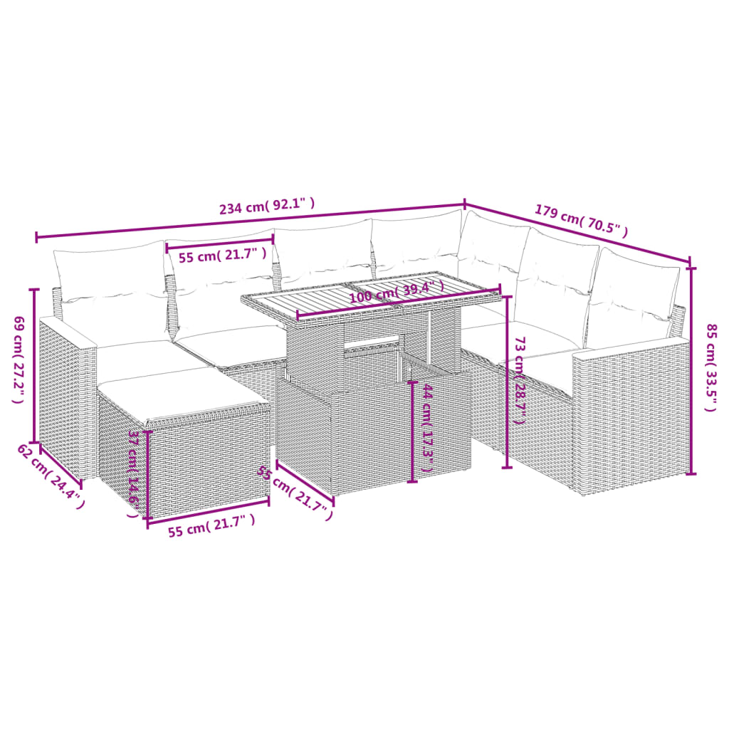 8-delige Loungeset met kussens poly rattan grijs is nu te koop bij PeponiXL, paradijselijk wonen!