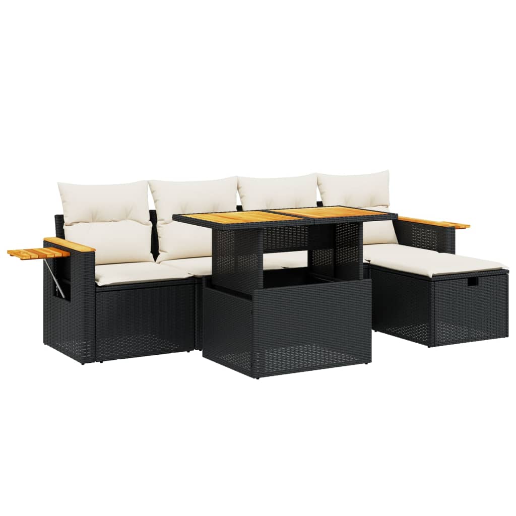 6-delige Loungeset met kussens poly rattan zwart is nu te koop bij PeponiXL, paradijselijk wonen!