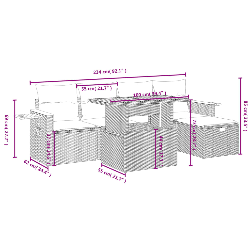 6-delige Loungeset met kussens poly rattan zwart is nu te koop bij PeponiXL, paradijselijk wonen!