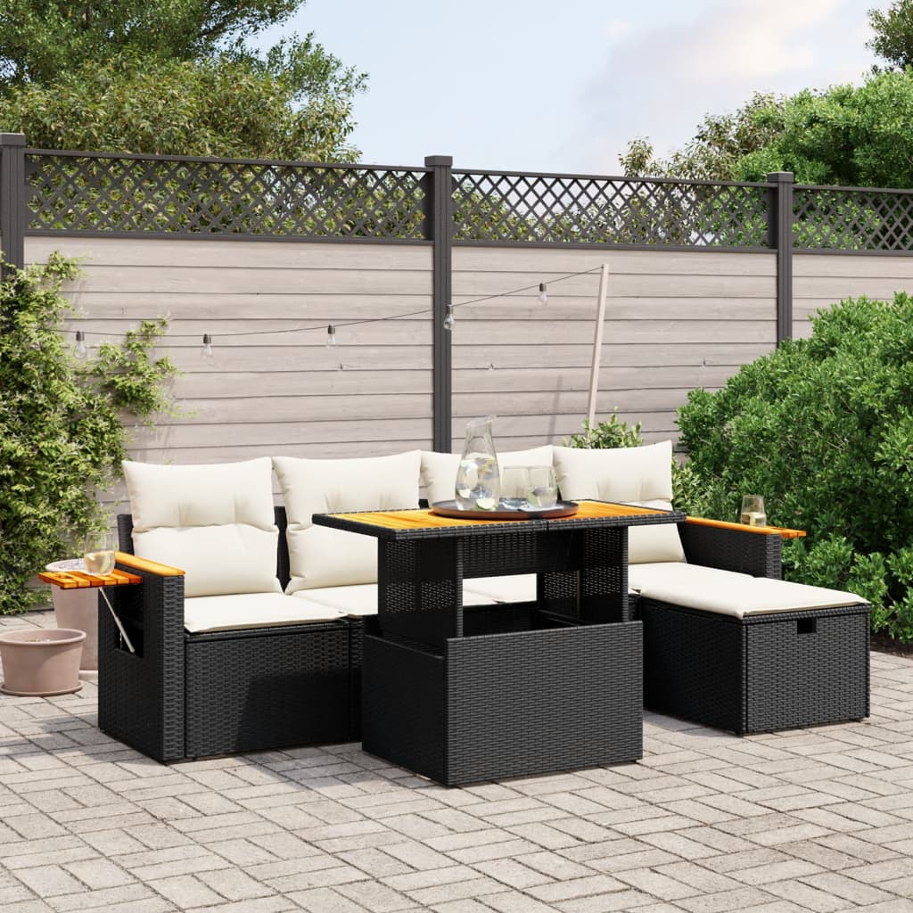 6-delige Loungeset met kussens poly rattan zwart is nu te koop bij PeponiXL, paradijselijk wonen!