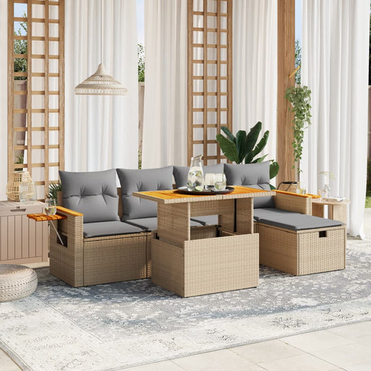 6-delige Loungeset met kussens poly rattan beige is nu te koop bij PeponiXL, paradijselijk wonen!