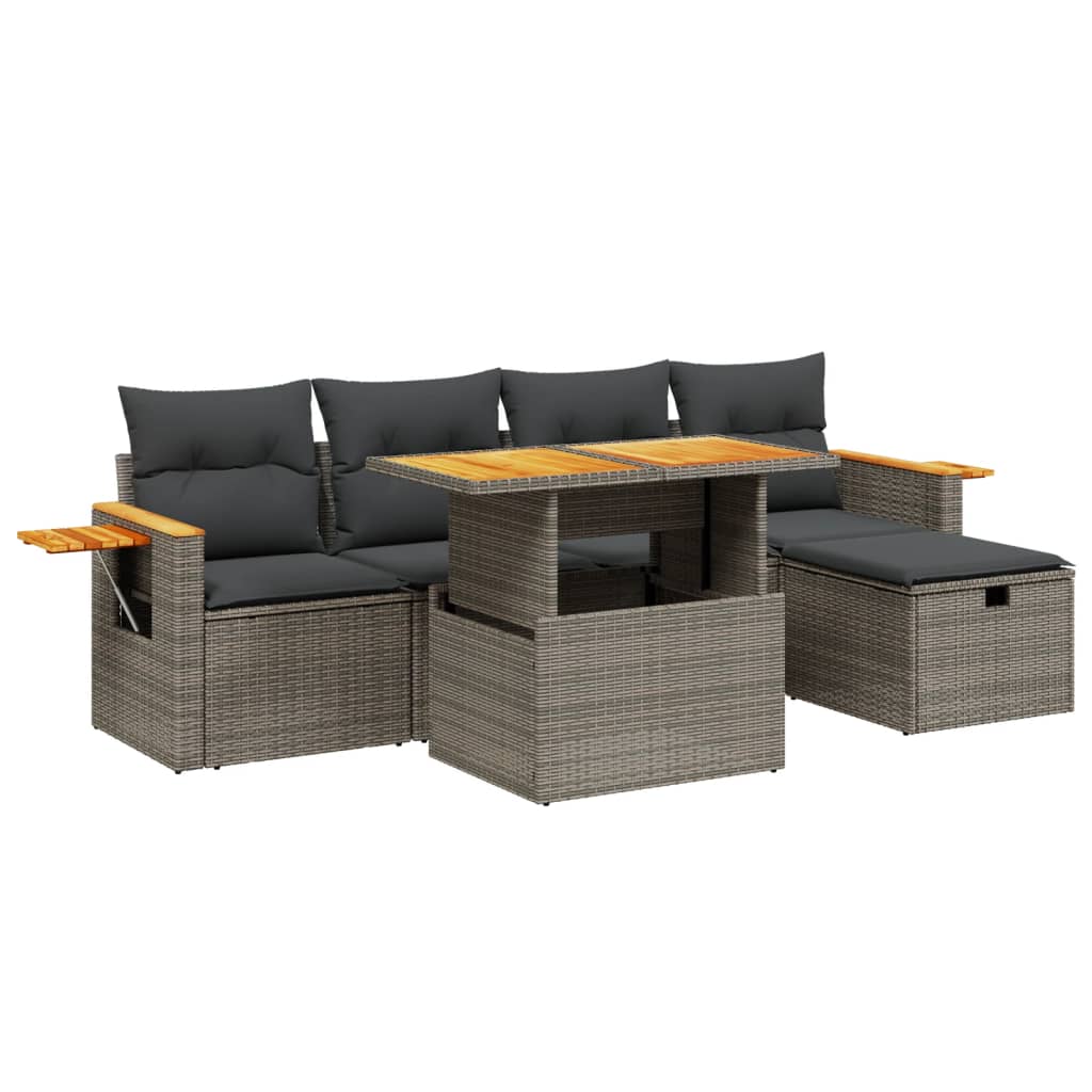 6-delige Loungeset met kussens poly rattan grijs is nu te koop bij PeponiXL, paradijselijk wonen!