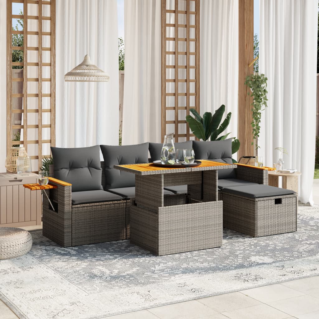 6-delige Loungeset met kussens poly rattan grijs is nu te koop bij PeponiXL, paradijselijk wonen!