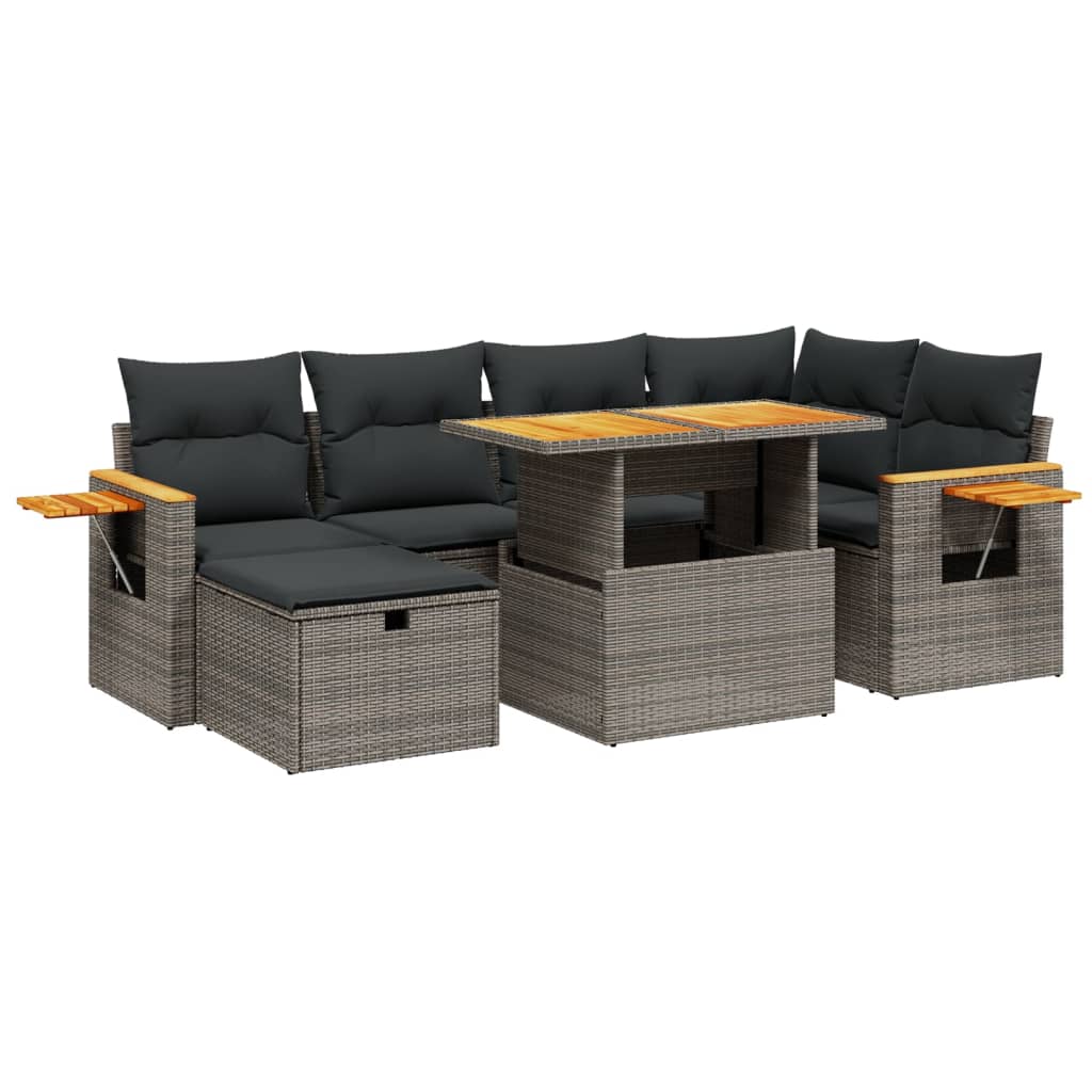 7-delige Loungeset met kussens poly rattan grijs is nu te koop bij PeponiXL, paradijselijk wonen!