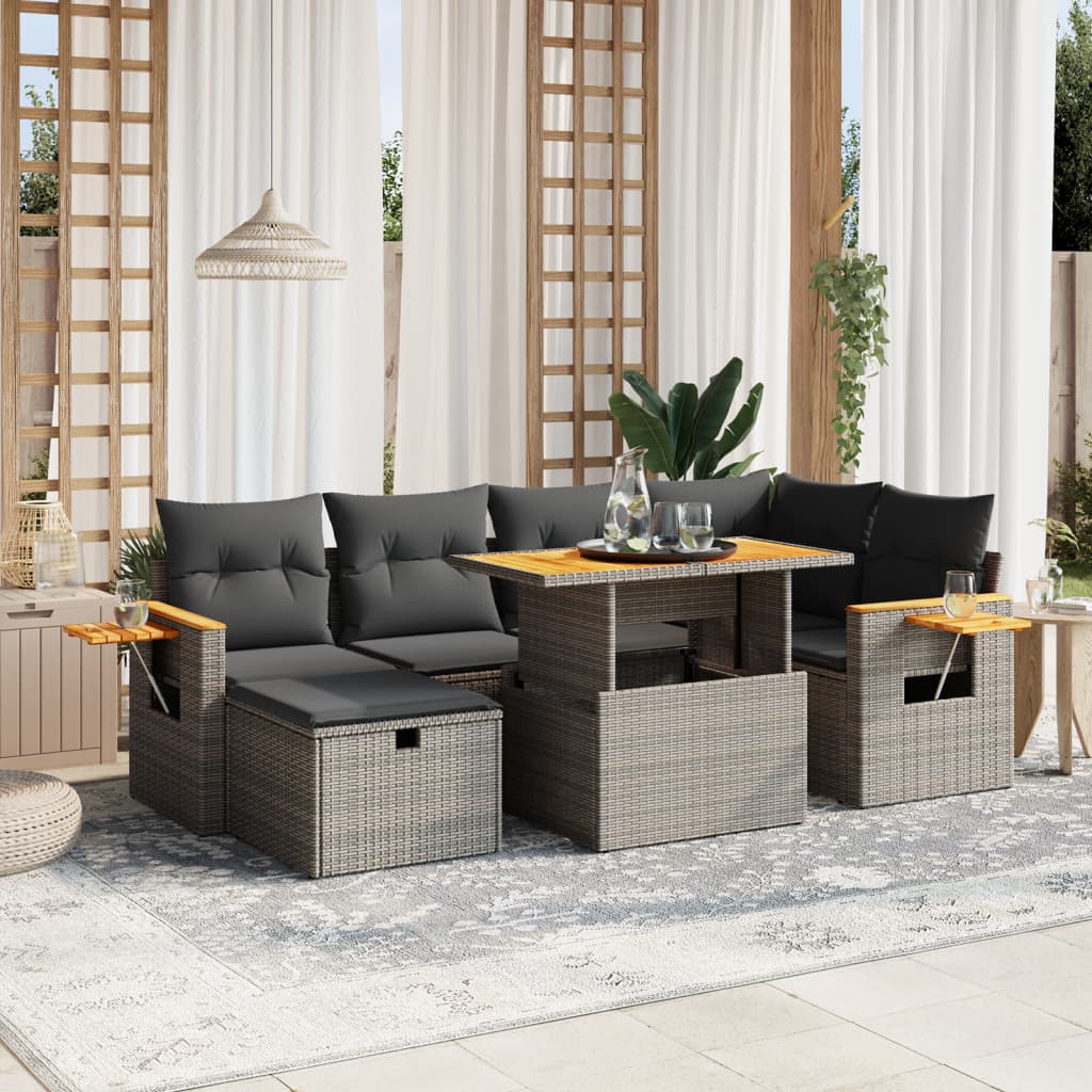 7-delige Loungeset met kussens poly rattan grijs is nu te koop bij PeponiXL, paradijselijk wonen!