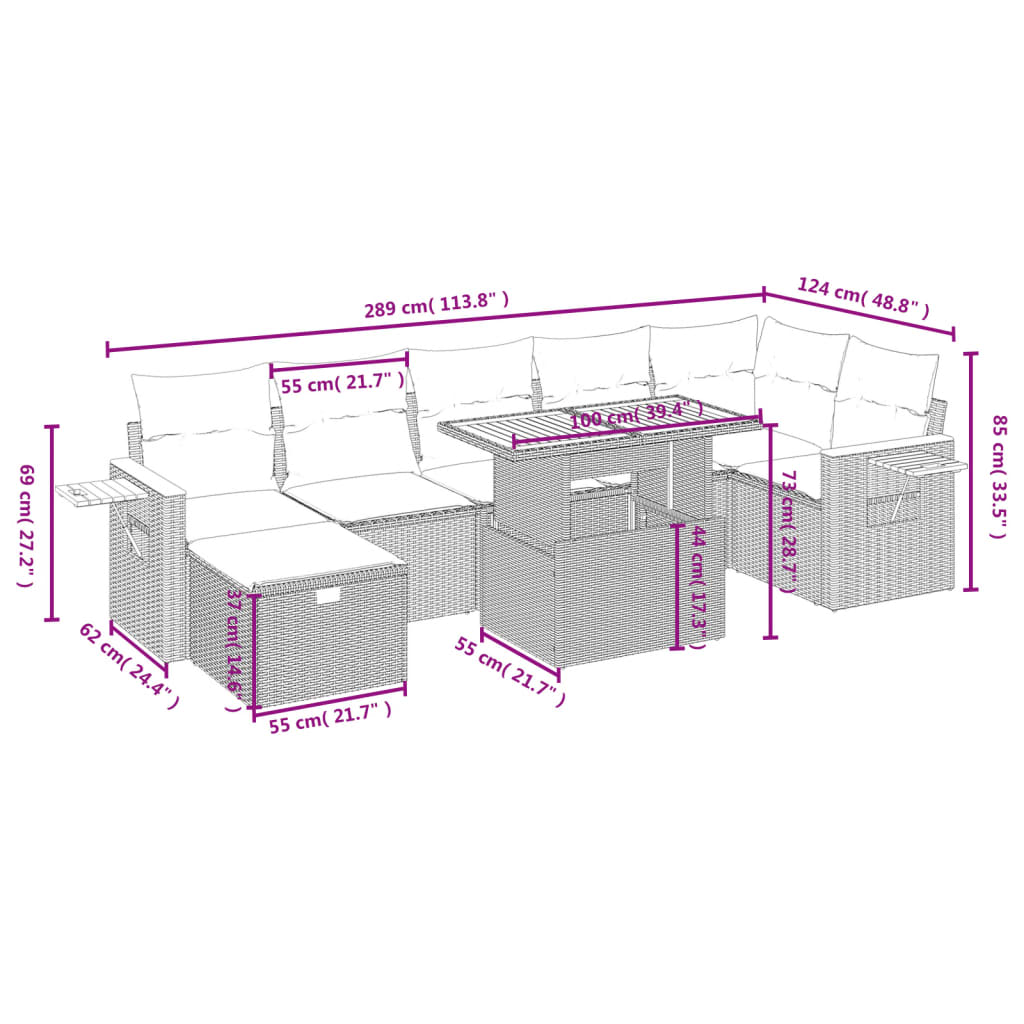 8-delige Loungeset met kussens poly rattan zwart is nu te koop bij PeponiXL, paradijselijk wonen!