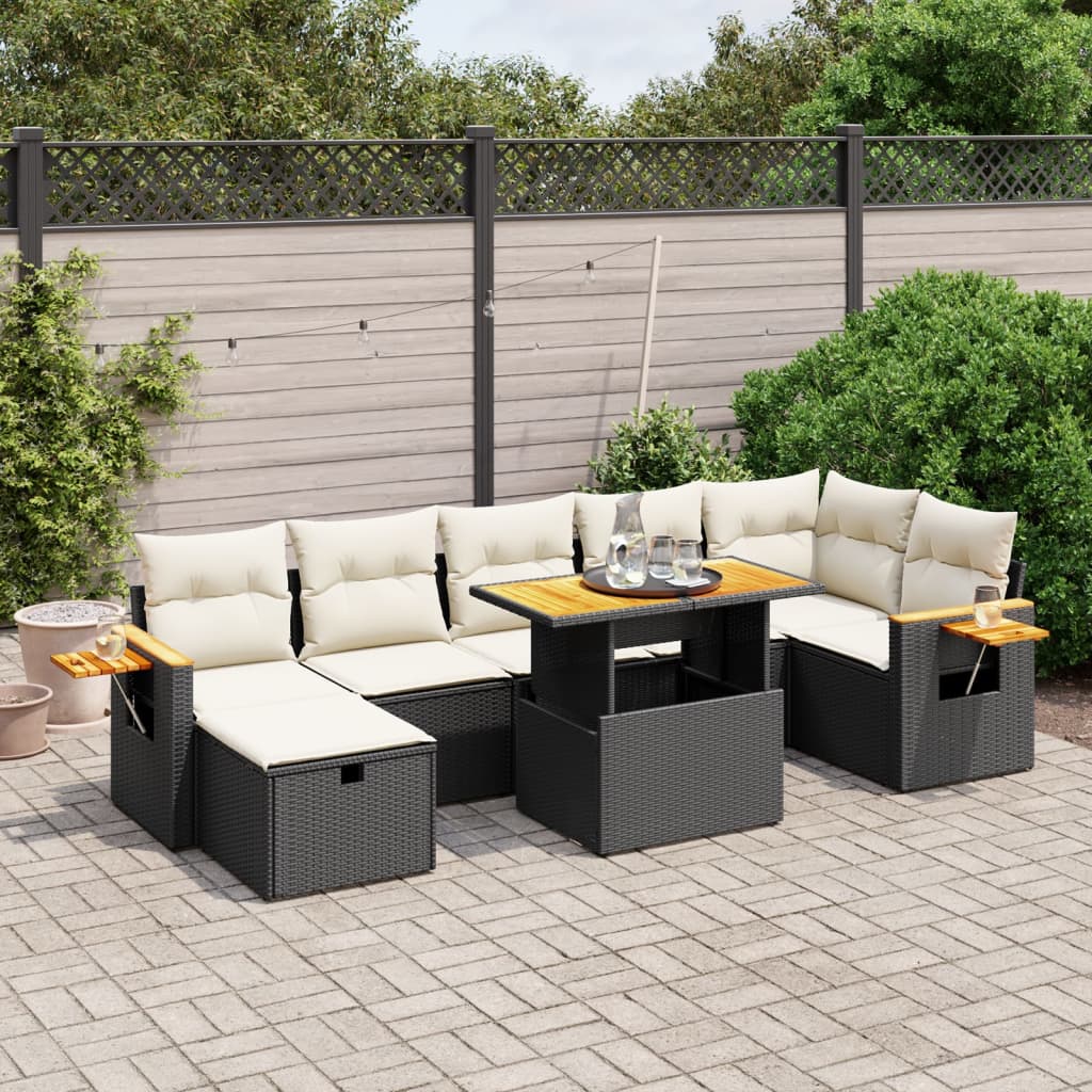 8-delige Loungeset met kussens poly rattan zwart is nu te koop bij PeponiXL, paradijselijk wonen!