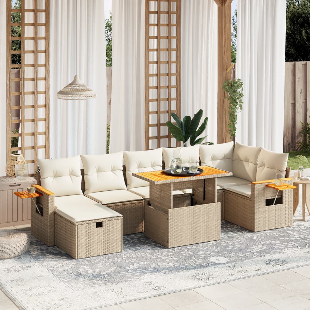 8-delige Loungeset met kussens poly rattan beige is nu te koop bij PeponiXL, paradijselijk wonen!