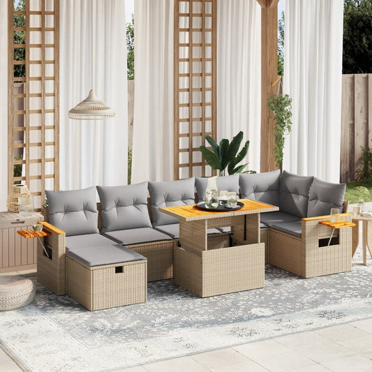 8-delige Loungeset met kussens poly rattan beige is nu te koop bij PeponiXL, paradijselijk wonen!