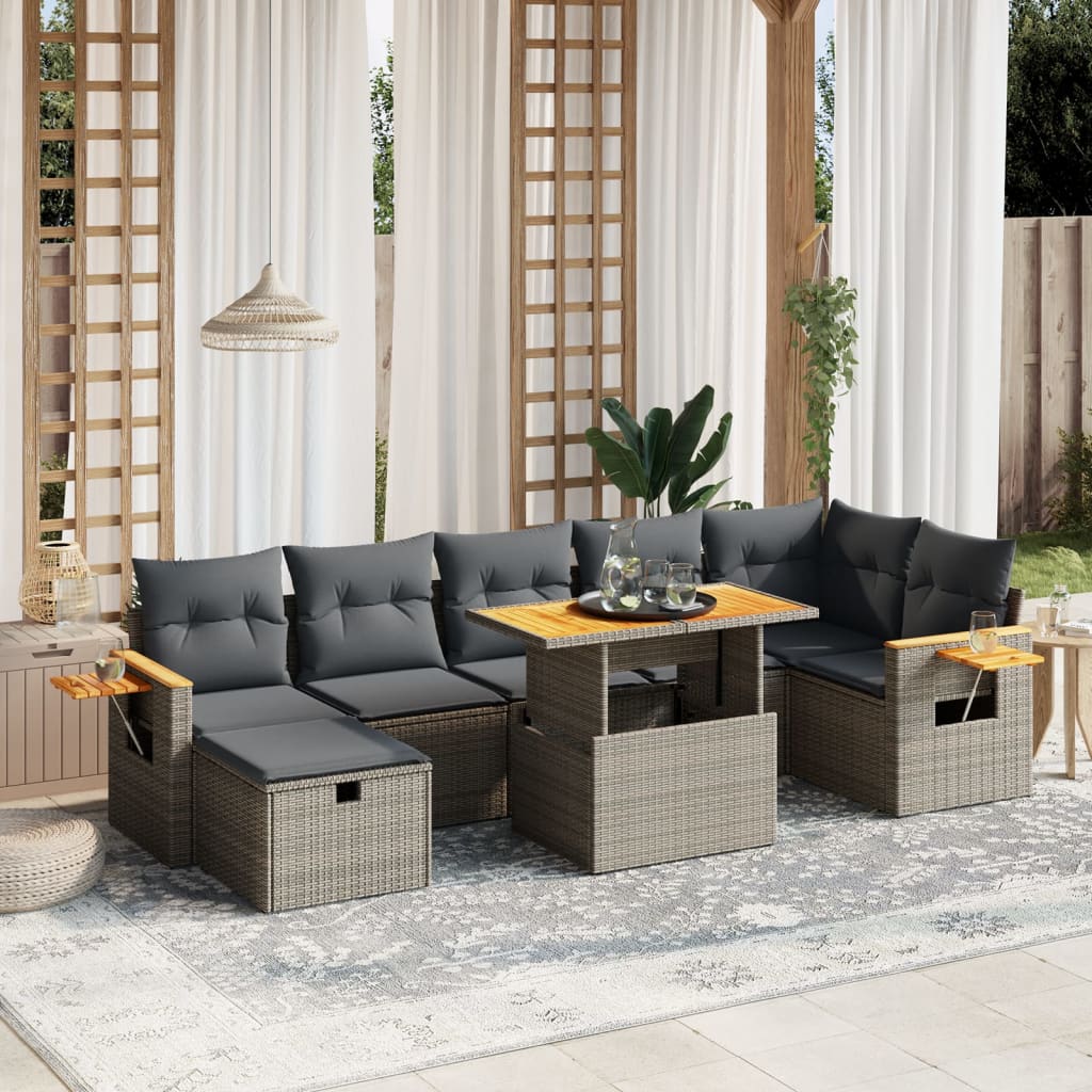 8-delige Loungeset met kussens poly rattan grijs is nu te koop bij PeponiXL, paradijselijk wonen!
