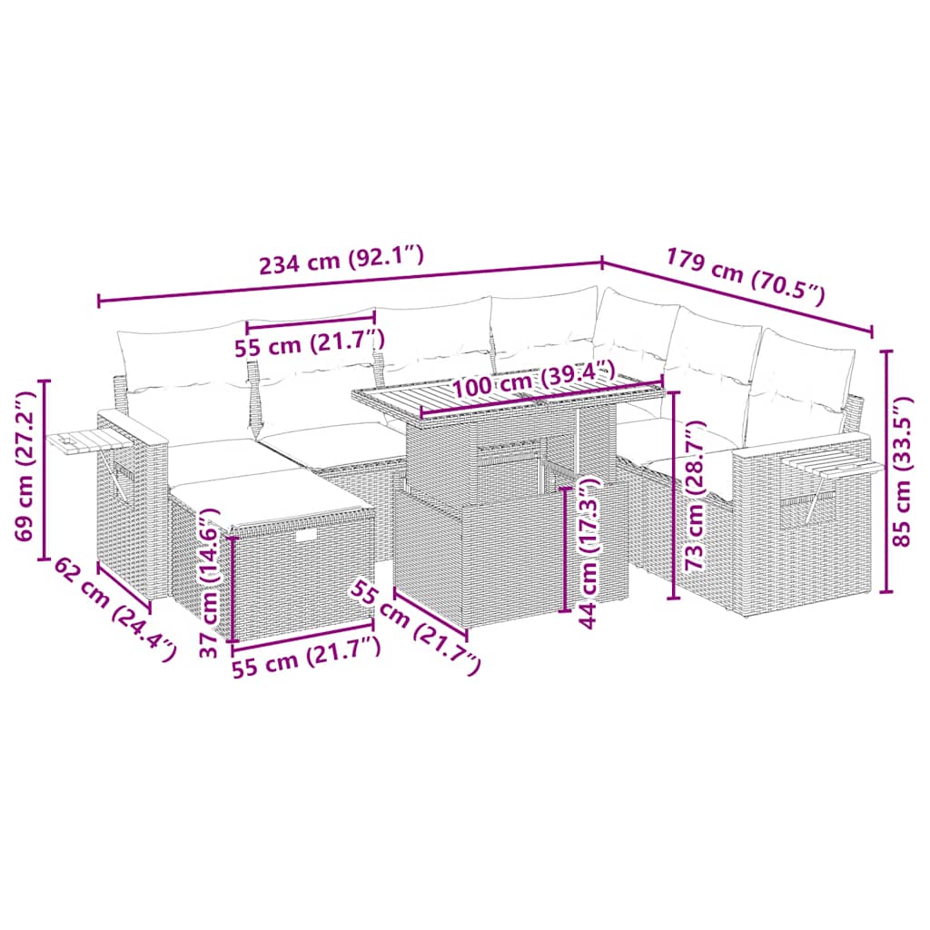 8-delige Loungeset met kussens poly rattan beige is nu te koop bij PeponiXL, paradijselijk wonen!