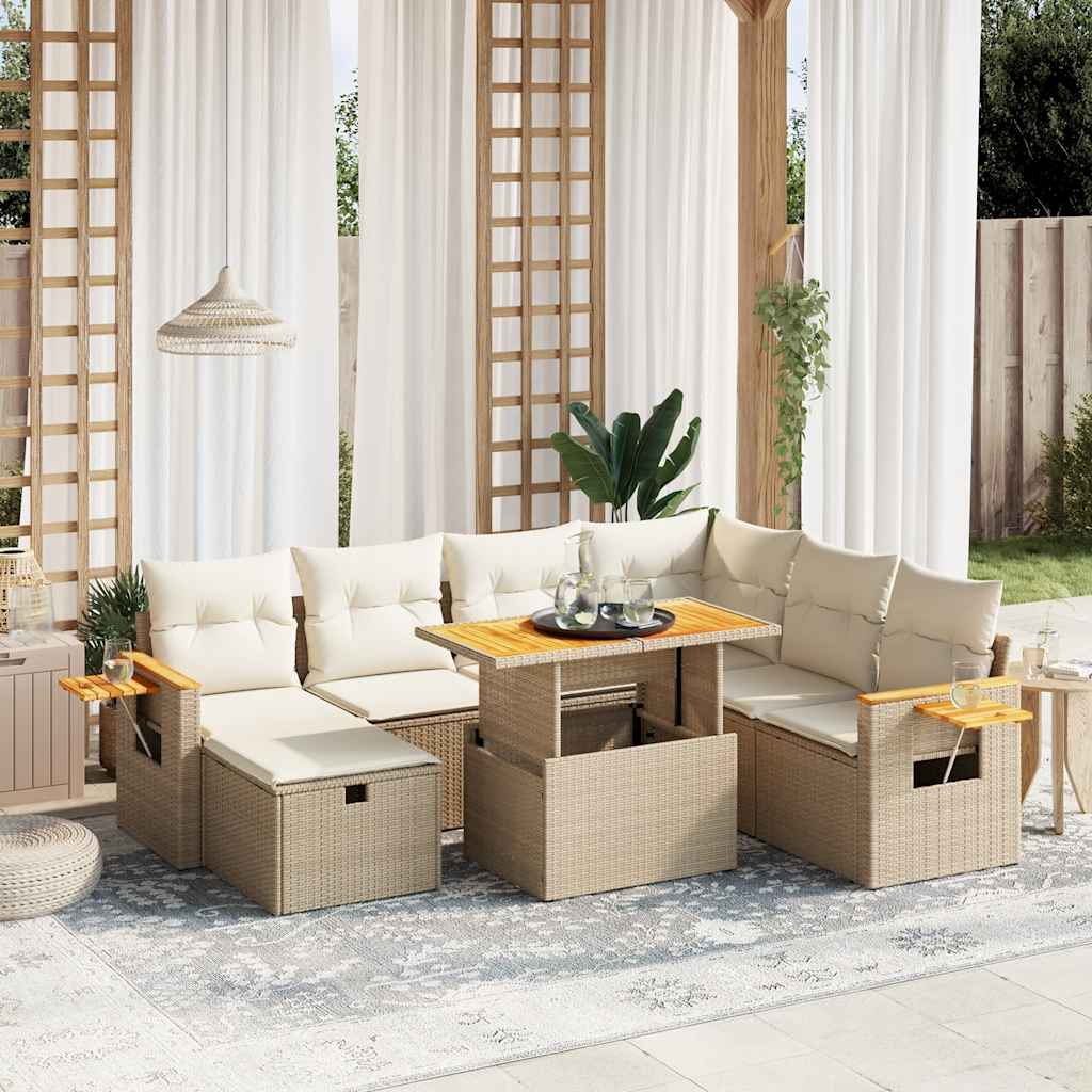 8-delige Loungeset met kussens poly rattan beige is nu te koop bij PeponiXL, paradijselijk wonen!