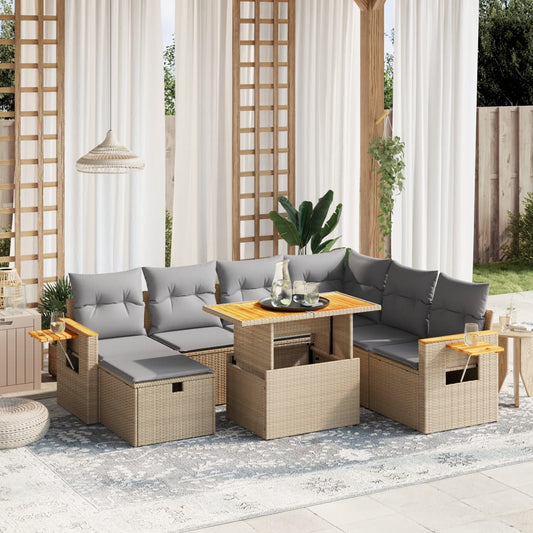 8-delige Loungeset met kussens poly rattan beige is nu te koop bij PeponiXL, paradijselijk wonen!