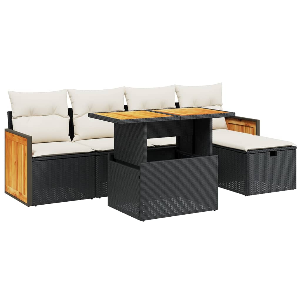 6-delige Loungeset met kussens poly rattan zwart is nu te koop bij PeponiXL, paradijselijk wonen!