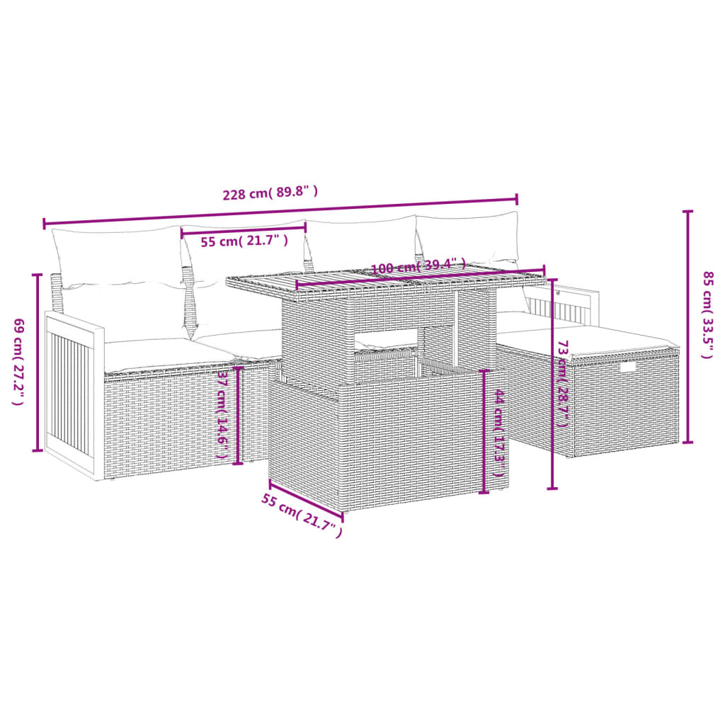 6-delige Loungeset met kussens poly rattan zwart is nu te koop bij PeponiXL, paradijselijk wonen!