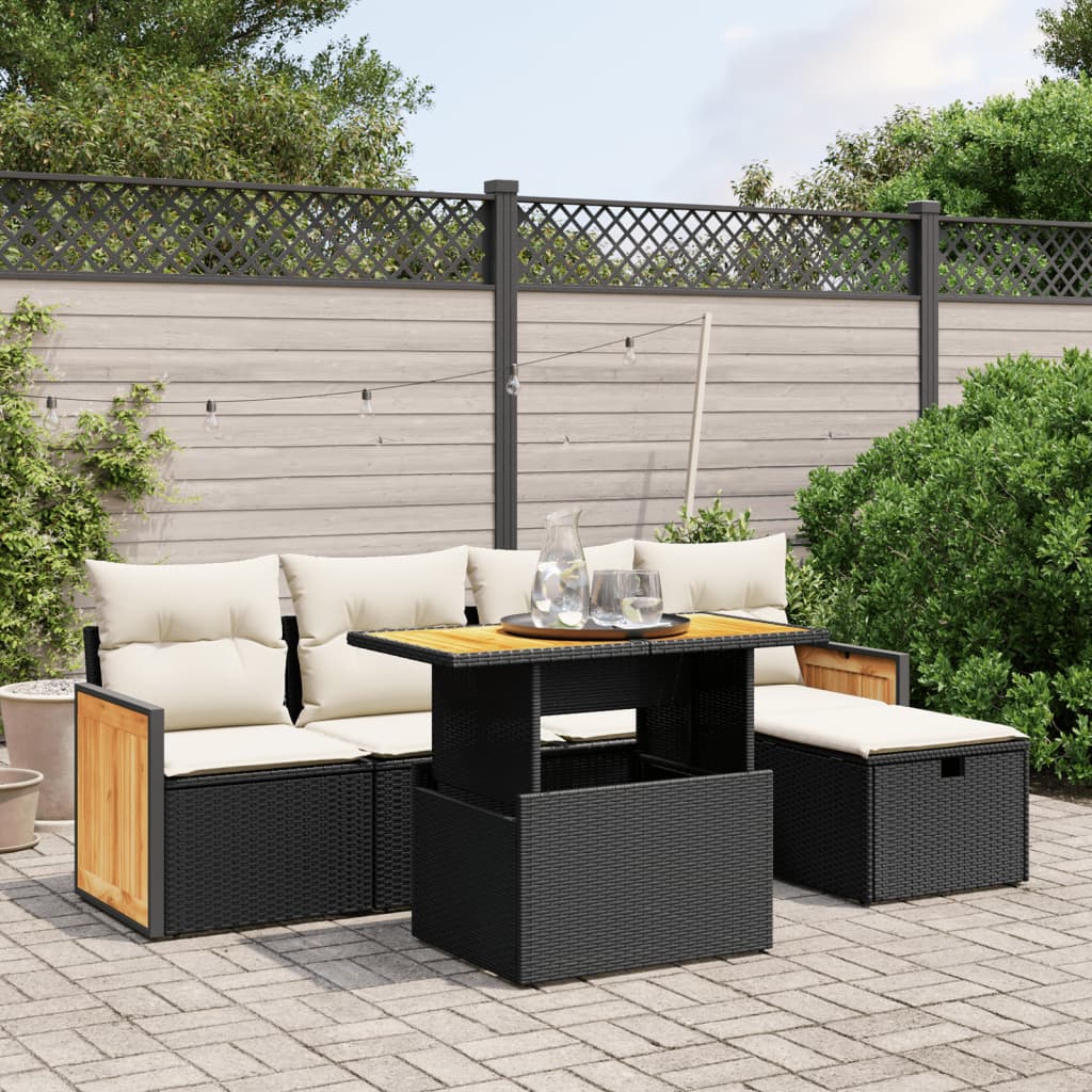 6-delige Loungeset met kussens poly rattan zwart is nu te koop bij PeponiXL, paradijselijk wonen!