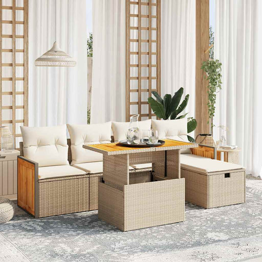 6-delige Loungeset met kussens poly rattan beige is nu te koop bij PeponiXL, paradijselijk wonen!