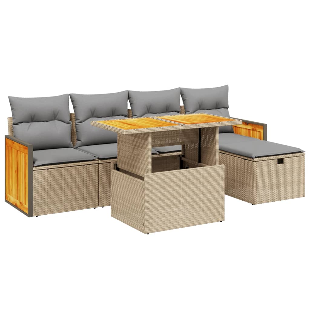 6-delige Loungeset met kussens poly rattan beige is nu te koop bij PeponiXL, paradijselijk wonen!