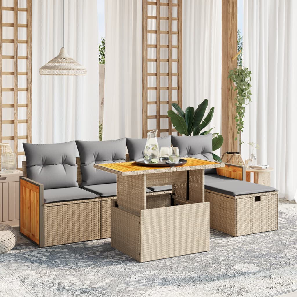 6-delige Loungeset met kussens poly rattan beige is nu te koop bij PeponiXL, paradijselijk wonen!