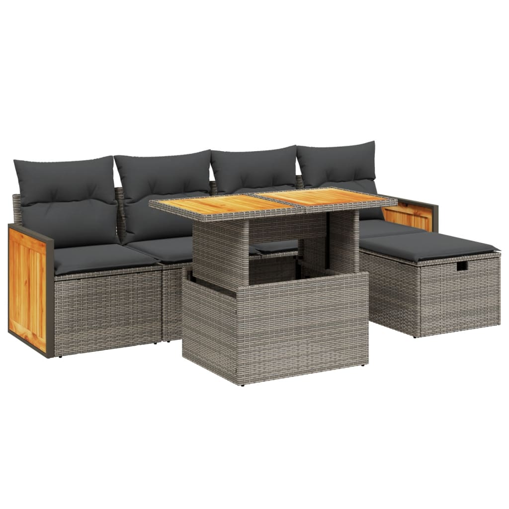 6-delige Loungeset met kussens poly rattan grijs is nu te koop bij PeponiXL, paradijselijk wonen!