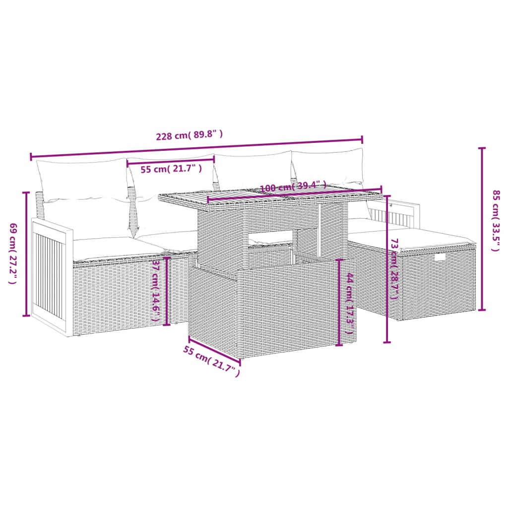 6-delige Loungeset met kussens poly rattan grijs is nu te koop bij PeponiXL, paradijselijk wonen!