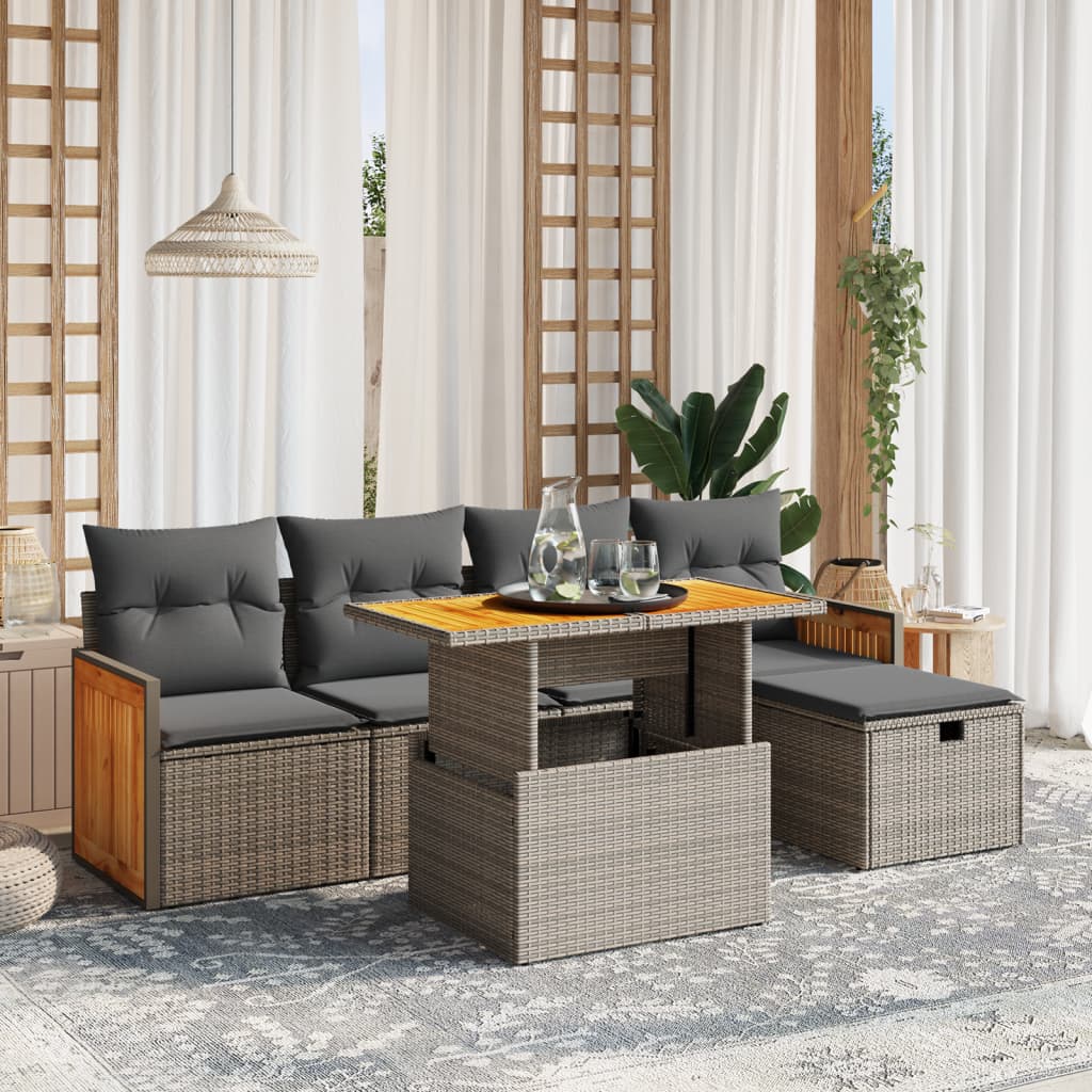 6-delige Loungeset met kussens poly rattan grijs is nu te koop bij PeponiXL, paradijselijk wonen!